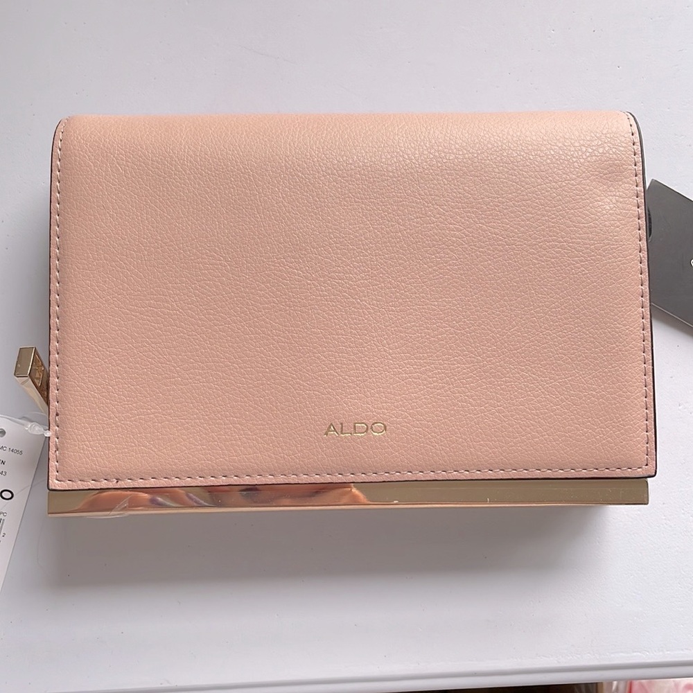 Aldo Pink Cross Body Fashion Purse Wallet With Gold Chain